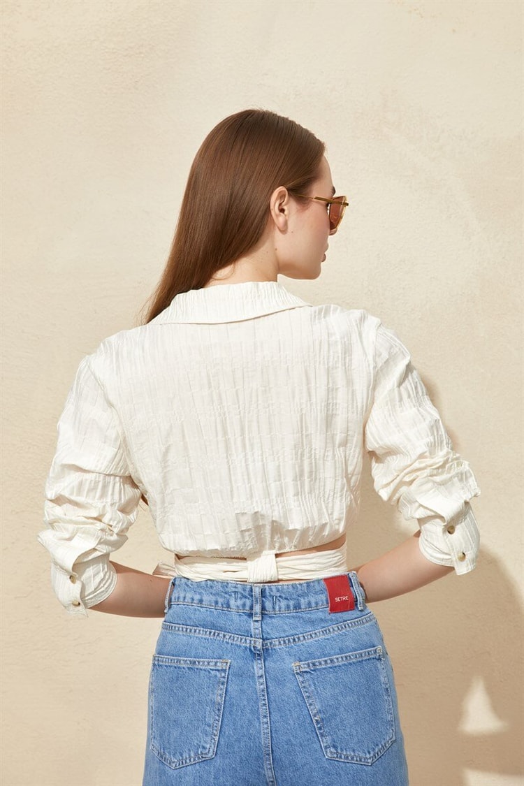Ekru Beli Bağcıklı Crop BluzST060S30617001