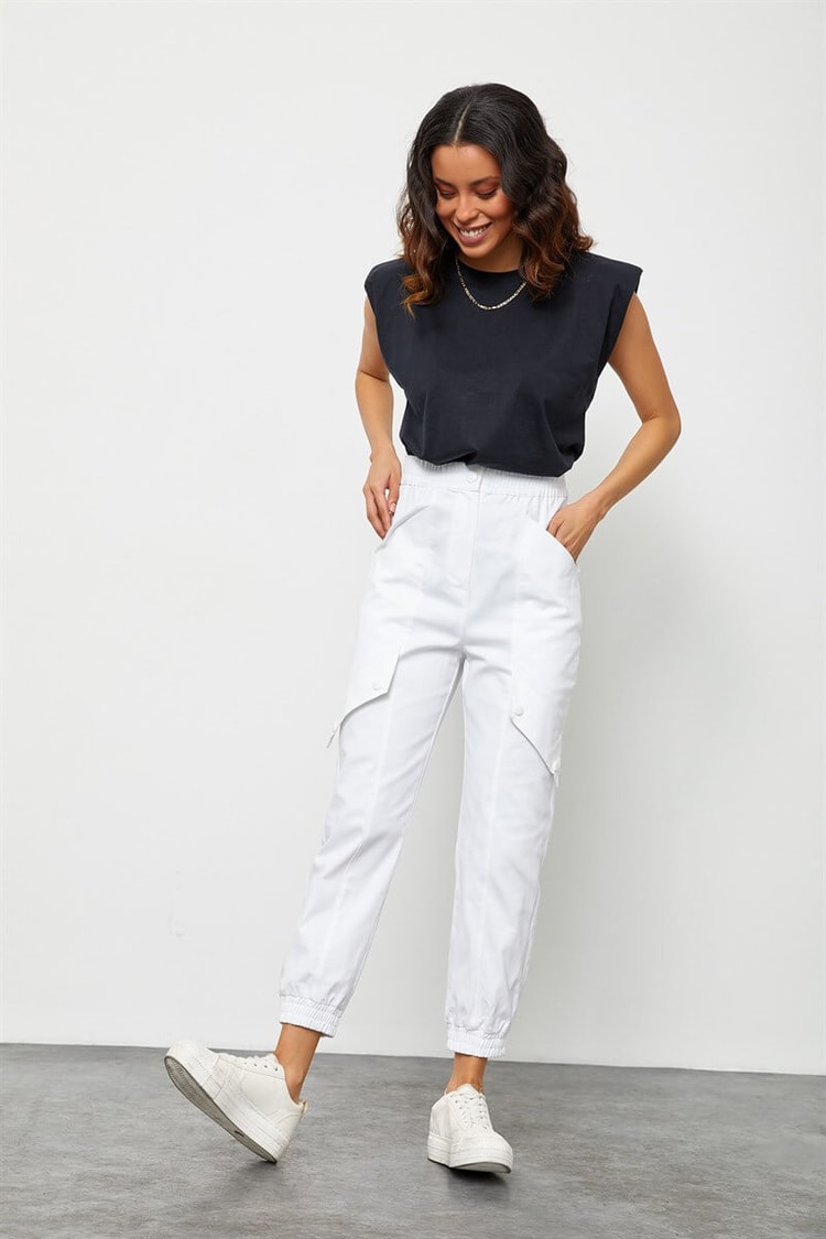Ekru Beli Lastikli Jogger PantolonST050S2040401
