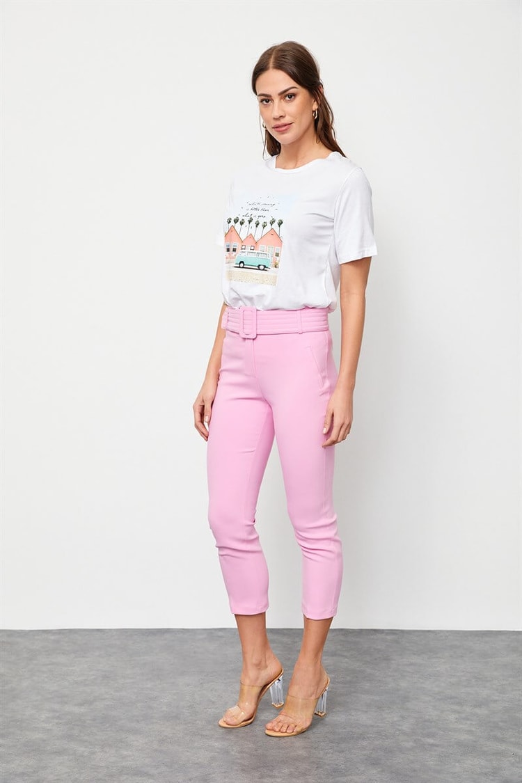Ekru Bisiklet Yaka Baskılı Pamuk T-ShirtST060S71160003