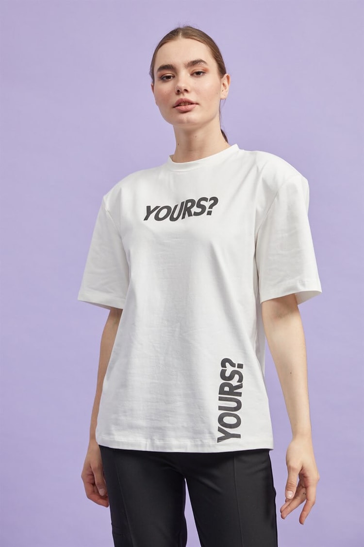 Ekru Bisiklet Yaka Baskılı T-ShirtST060W71210001