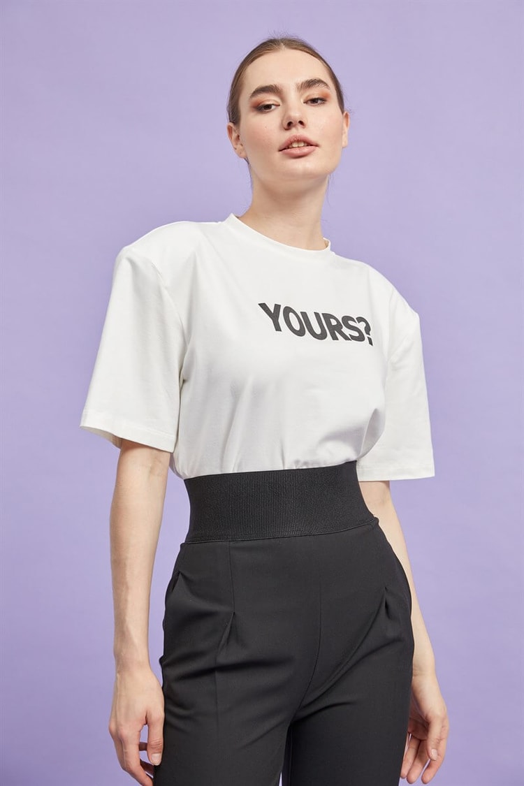 Ekru Bisiklet Yaka Baskılı T-ShirtST060W71210001