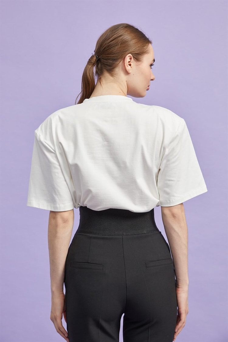 Ekru Bisiklet Yaka Baskılı T-ShirtST060W71210001