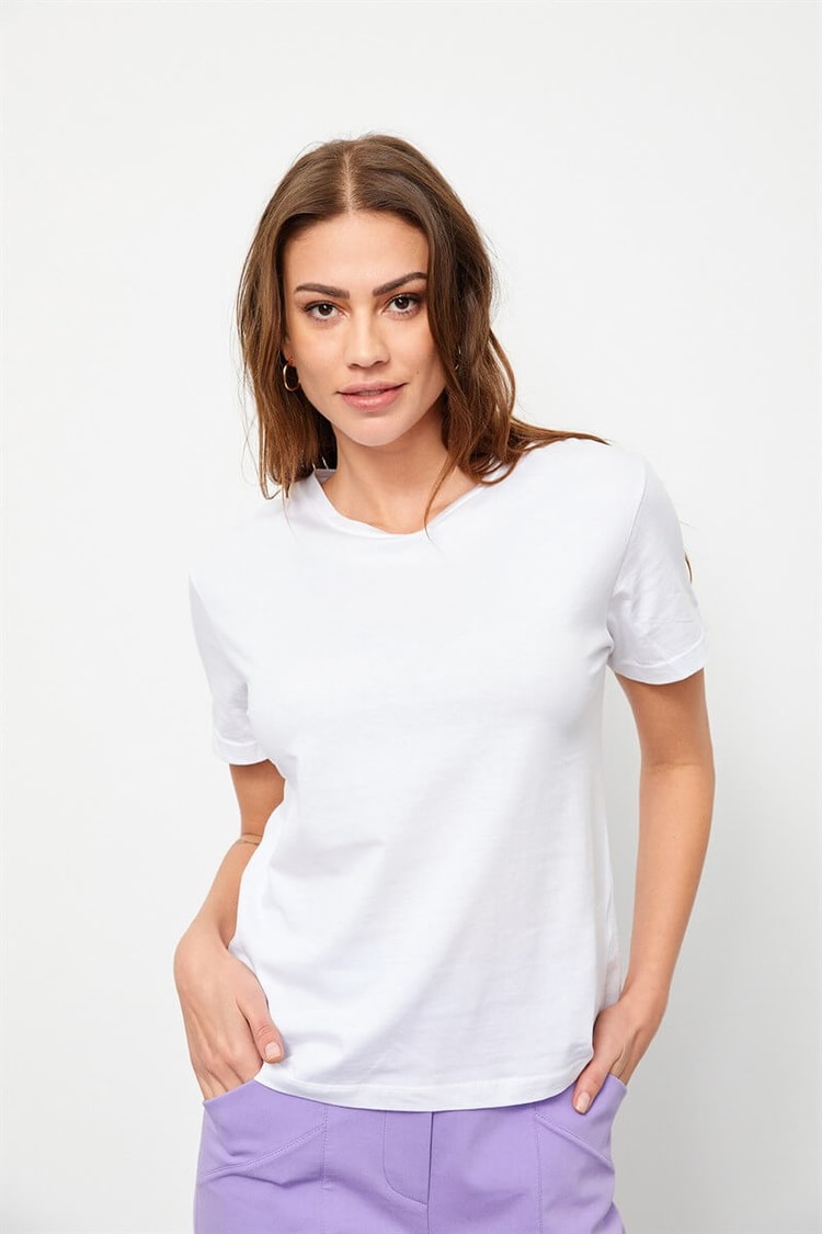 Ekru Bisiklet Yaka Kısa Kol Basic T-ShirtST060S71160001