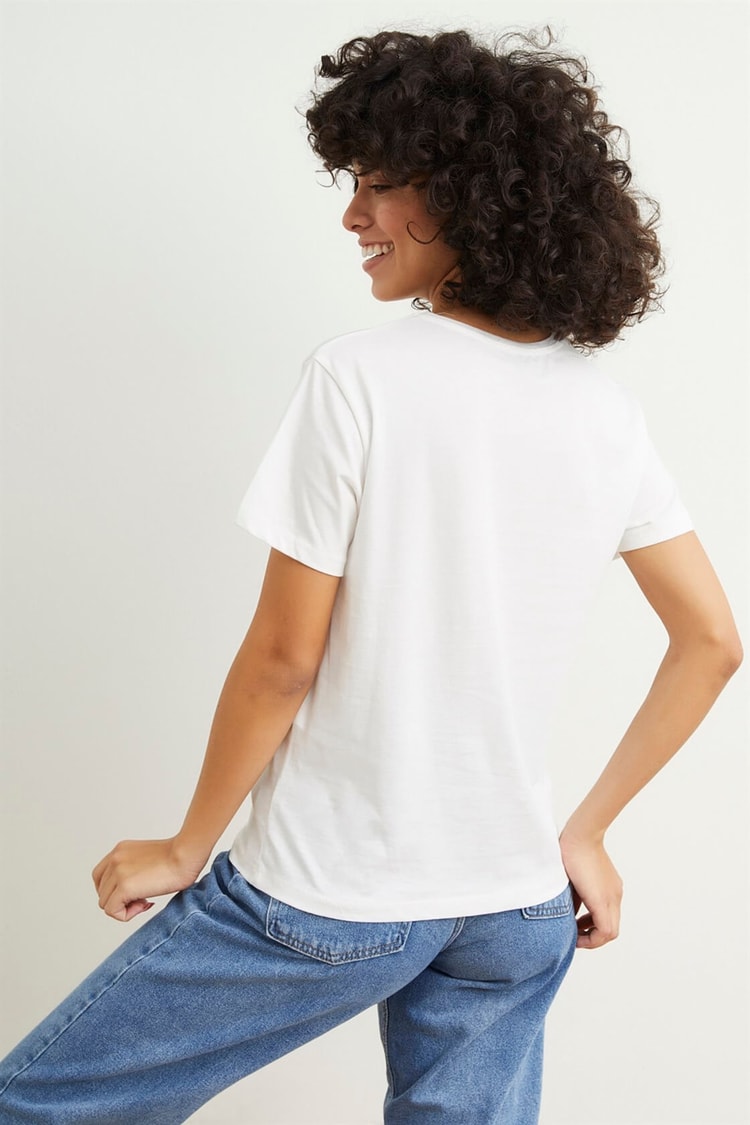 Ekru Bisiklet Yaka Kısa Kol Baskılı T-ShirtST050S7112101