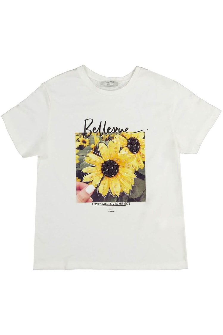 Ekru Bisiklet Yaka Kısa Kol Pamuk T-ShirtST050S7111902