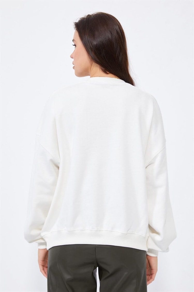 Ekru Bisiklet Yaka Oversize S-ShirtST040W72011004