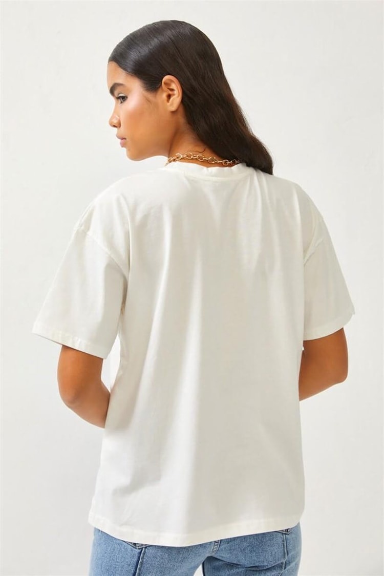 Ekru Bisiklet Yaka Oversize T-ShirtST060S71270002
