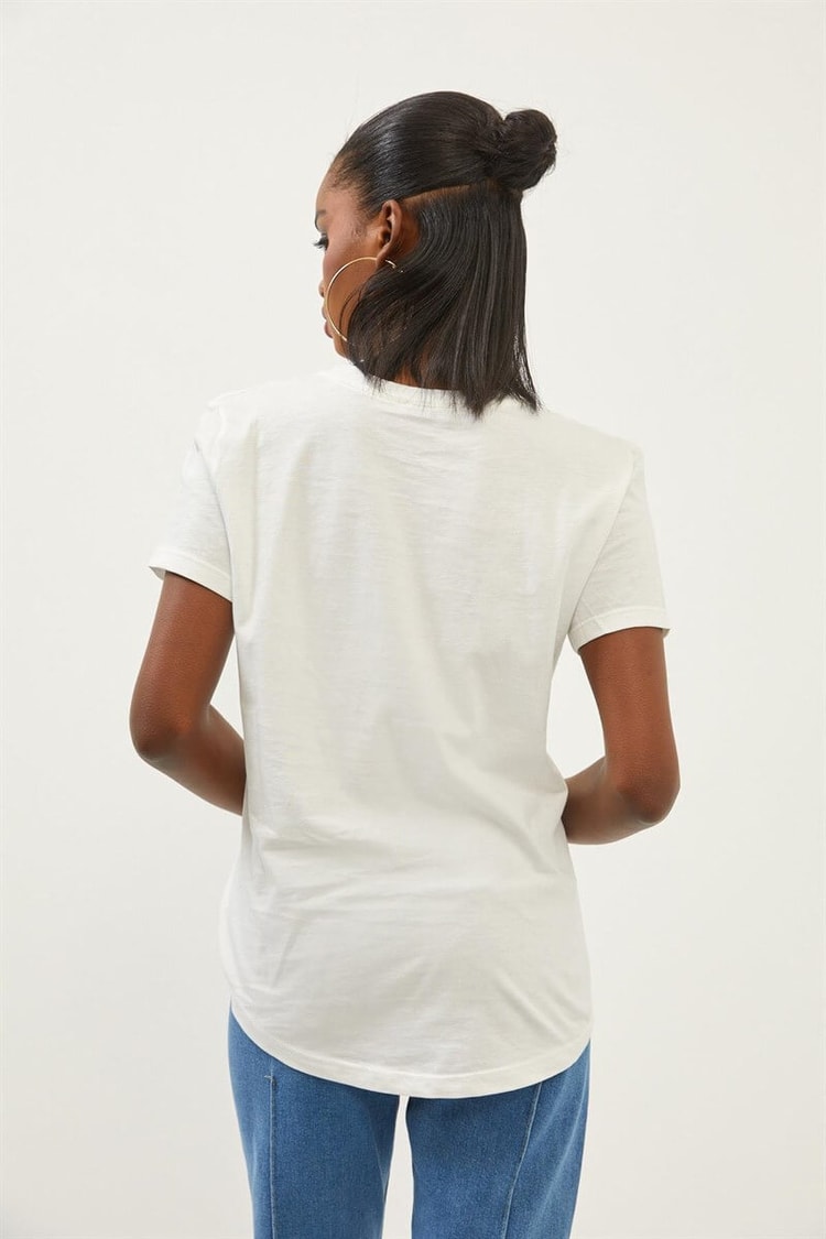 Ekru Bisiklet Yaka T-ShirtST060S71271004