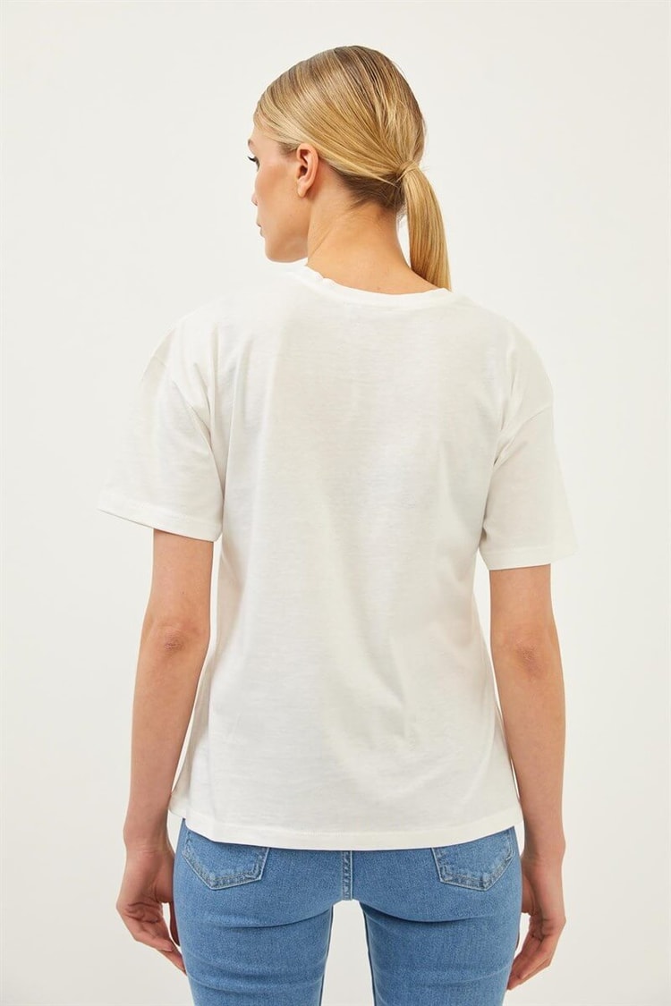 Ekru Bisiklet Yaka T-ShirtST060S71277002