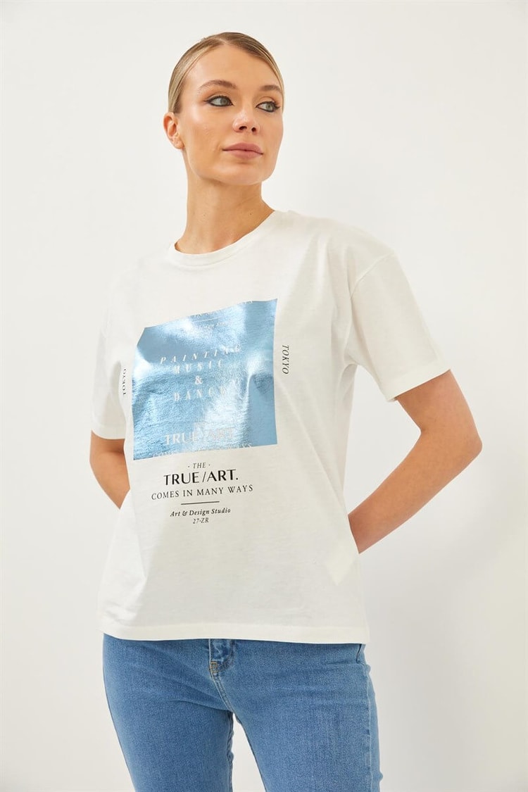 Ekru Bisiklet Yaka T-ShirtST060S71277002