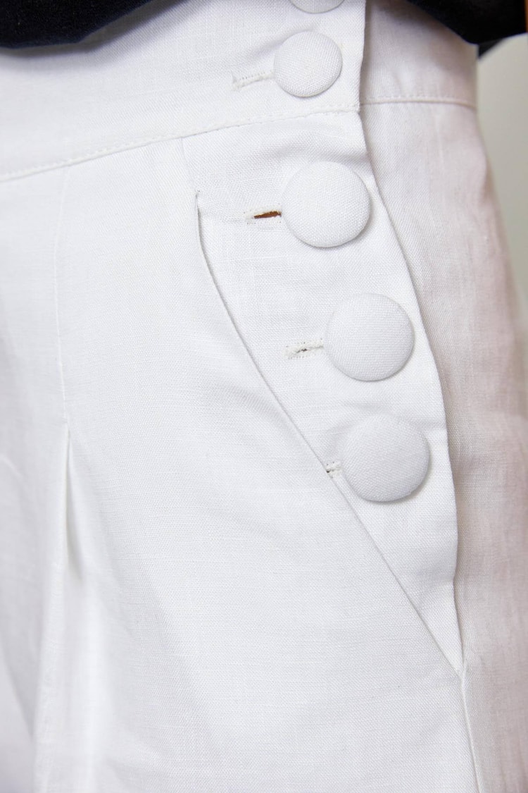 Ekru Düğme Detaylı Keten PantolonST060S2039201