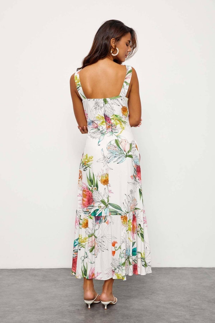 Ekru Floral Desen V Yaka ElbiseST060S40114801