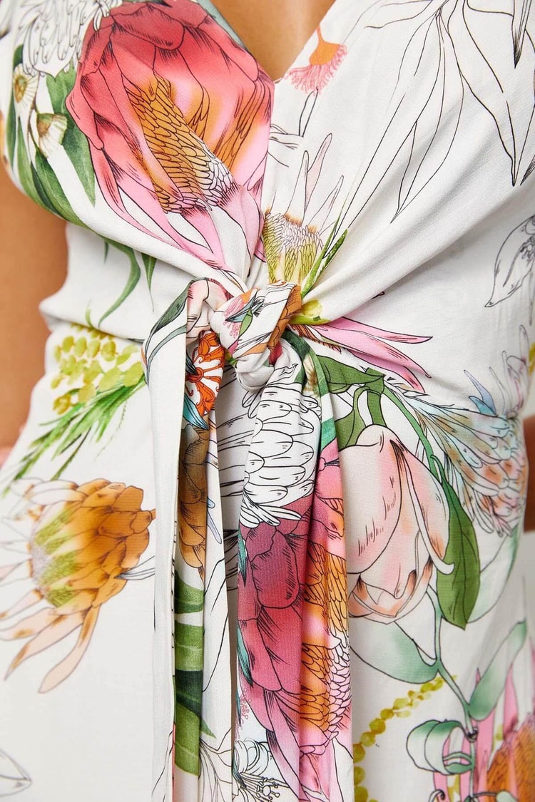 Ekru Floral Desen V Yaka ElbiseST060S40114801