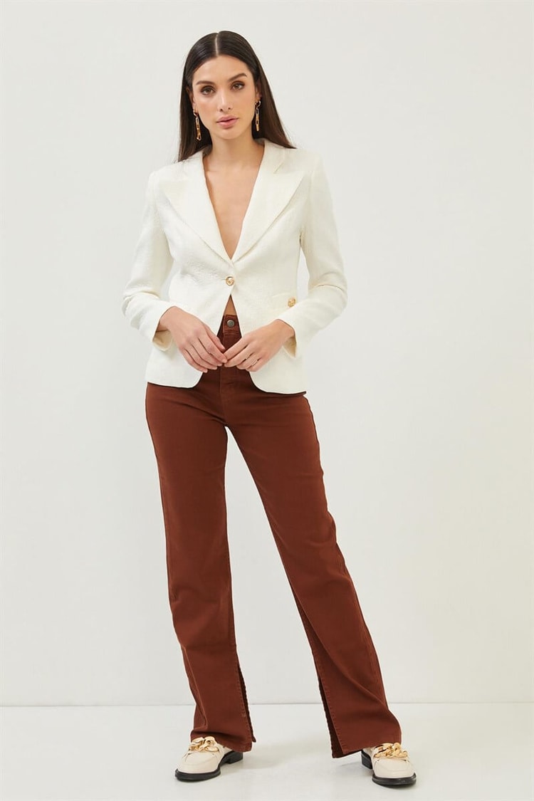 Ekru Gold Düğme Detaylı Tek Düğmeli Kruvaze Blazer CeketST070S90379001