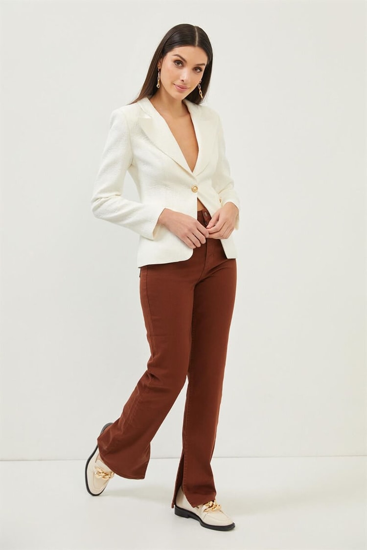 Ekru Gold Düğme Detaylı Tek Düğmeli Kruvaze Blazer CeketST070S90379001