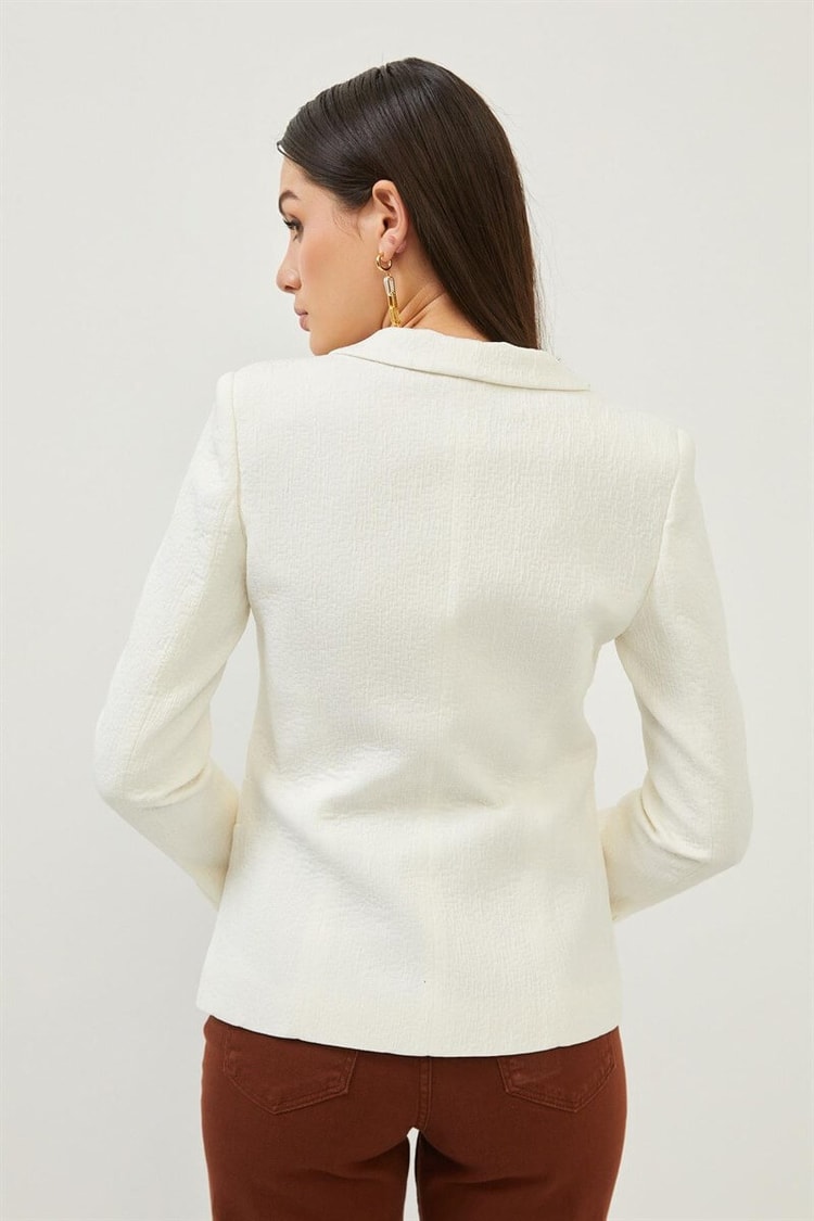 Ekru Gold Düğme Detaylı Tek Düğmeli Kruvaze Blazer CeketST070S90379001