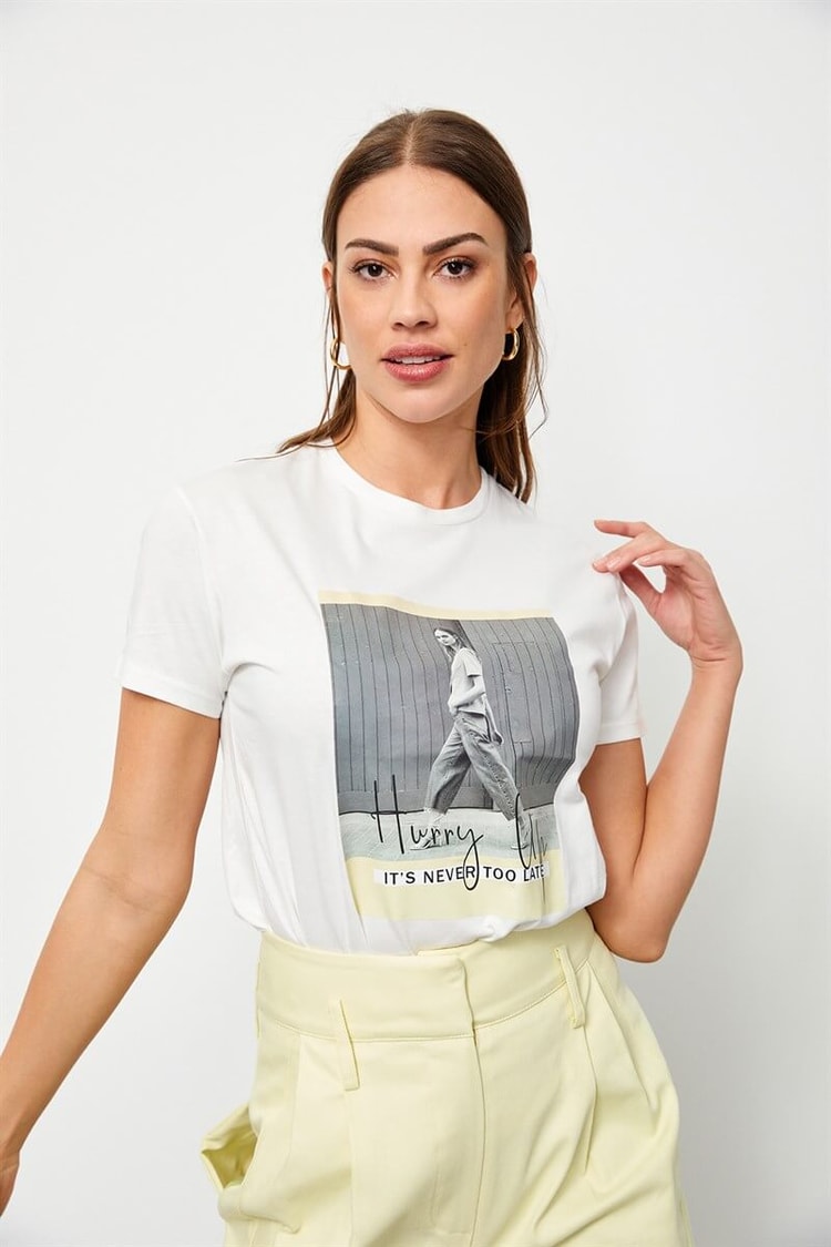 Ekru Hurry Up Kısa Kol T-ShirtST060S7115702
