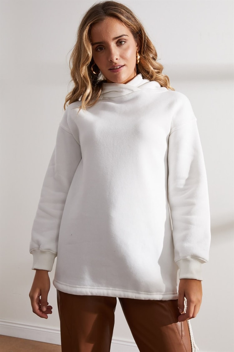 Ekru Kapüşonlu Beli Bağcıklı SweatshirtST050W7208901