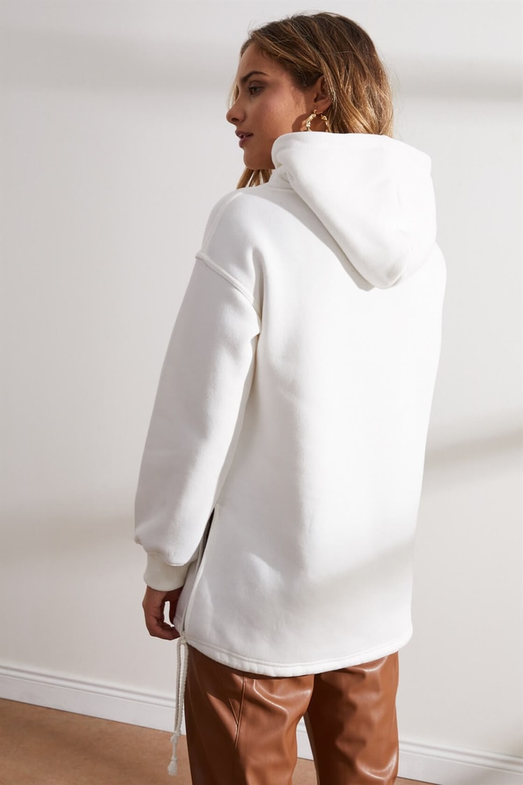 Ekru Kapüşonlu Beli Bağcıklı SweatshirtST050W7208901