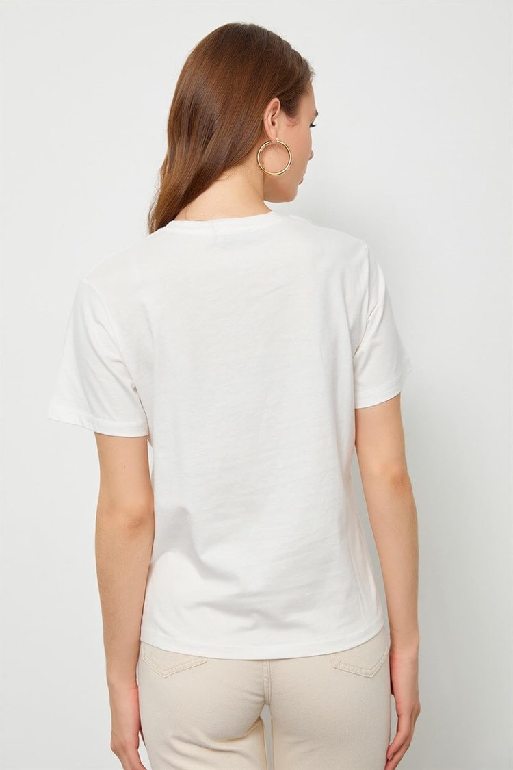 Ekru Kısa Kol Baskılı T-ShirtST060S71190020