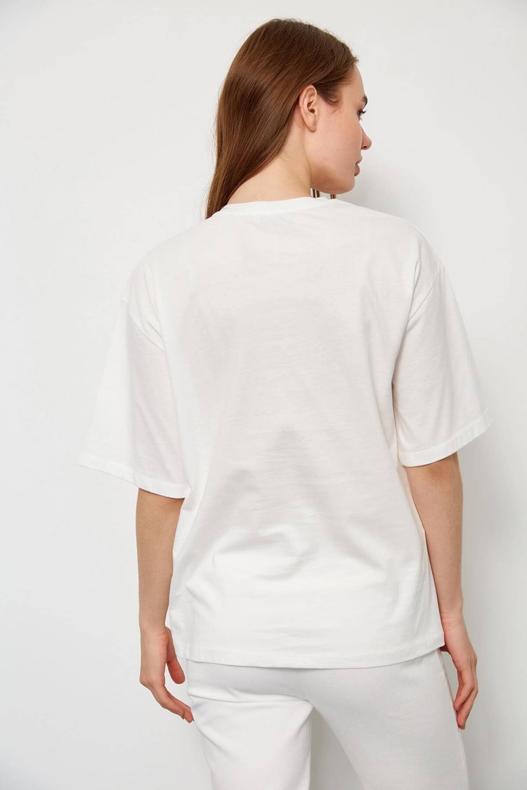 Ekru Kısa Kol Baskılı T-ShirtST060S71236002