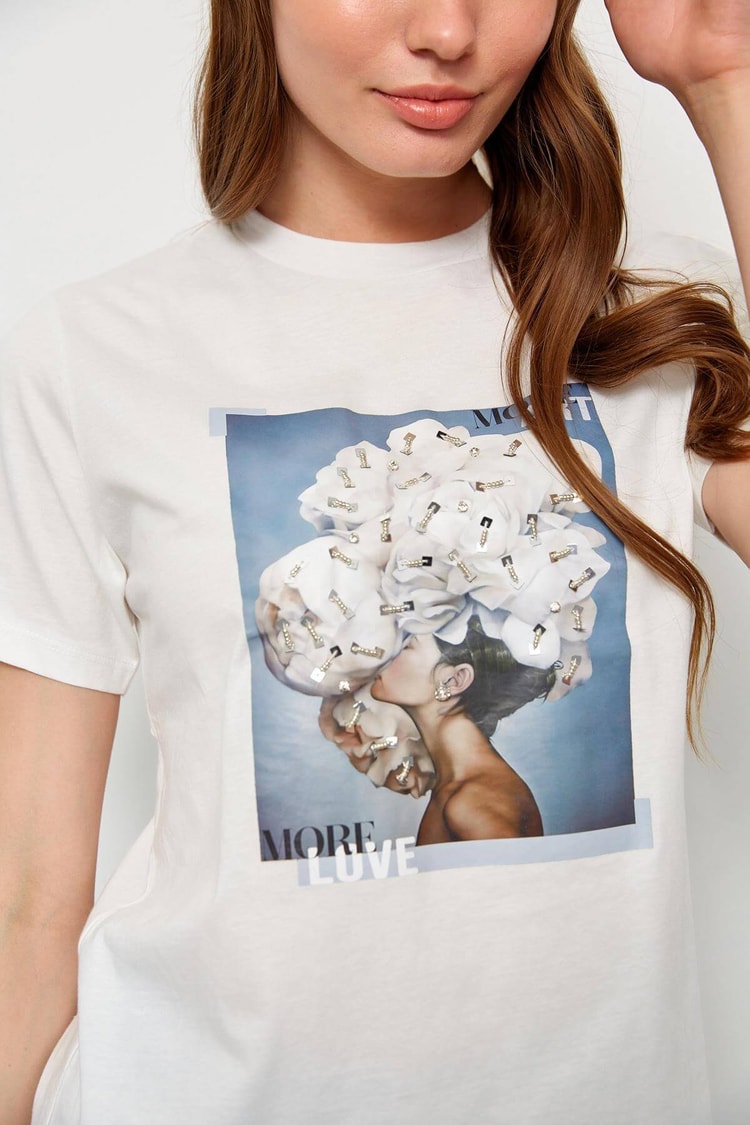 Ekru Kısa Kol Baskılı T-ShirtST060S71228003