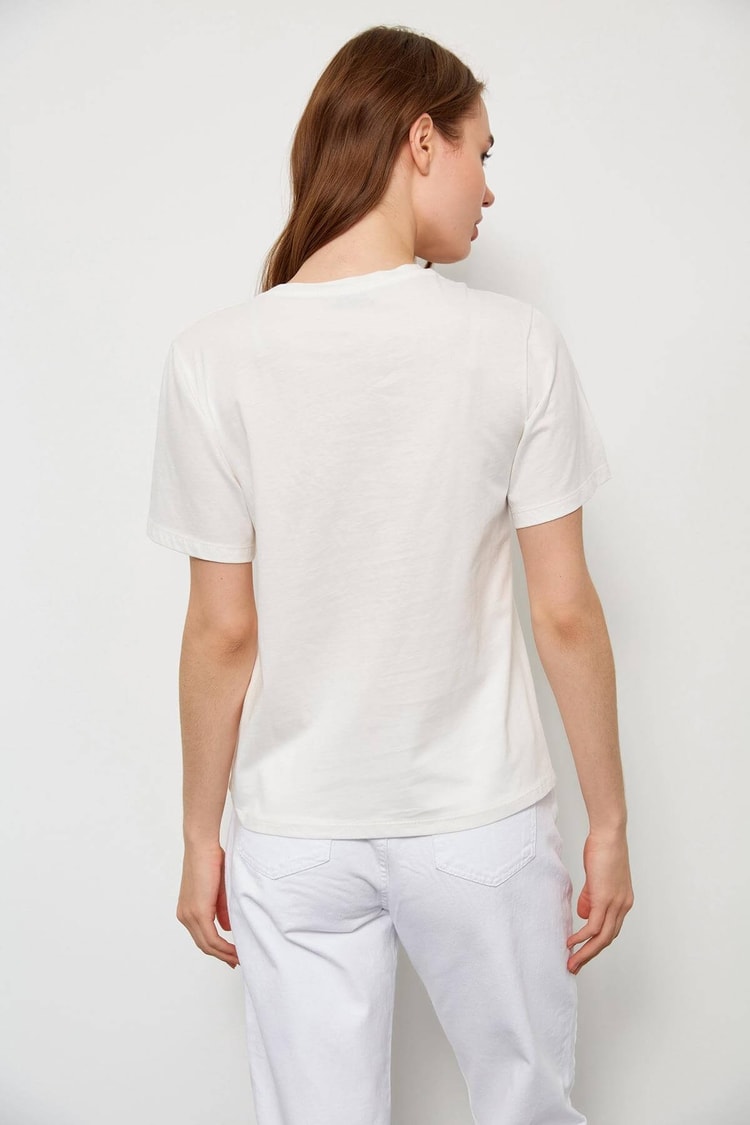 Ekru Kısa Kol Baskılı T-ShirtST060S71228004