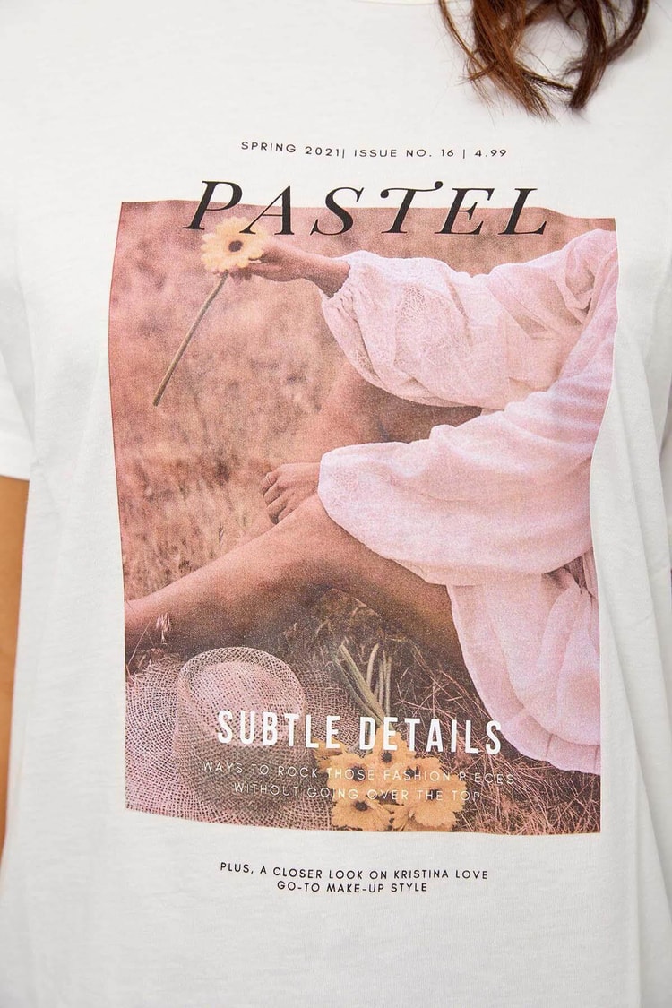 Ekru Kısa Kol Baskılı T-ShirtST060S71243006
