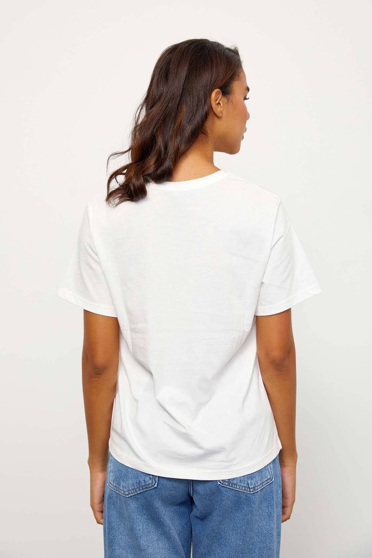 Ekru Kısa Kol Baskılı T-ShirtST060S71243007