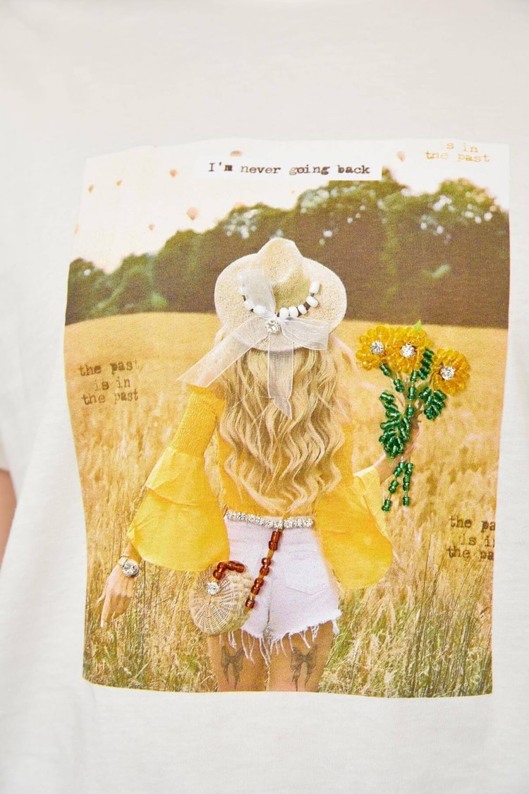 Ekru Kısa Kol Baskılı T-ShirtST060S71223004