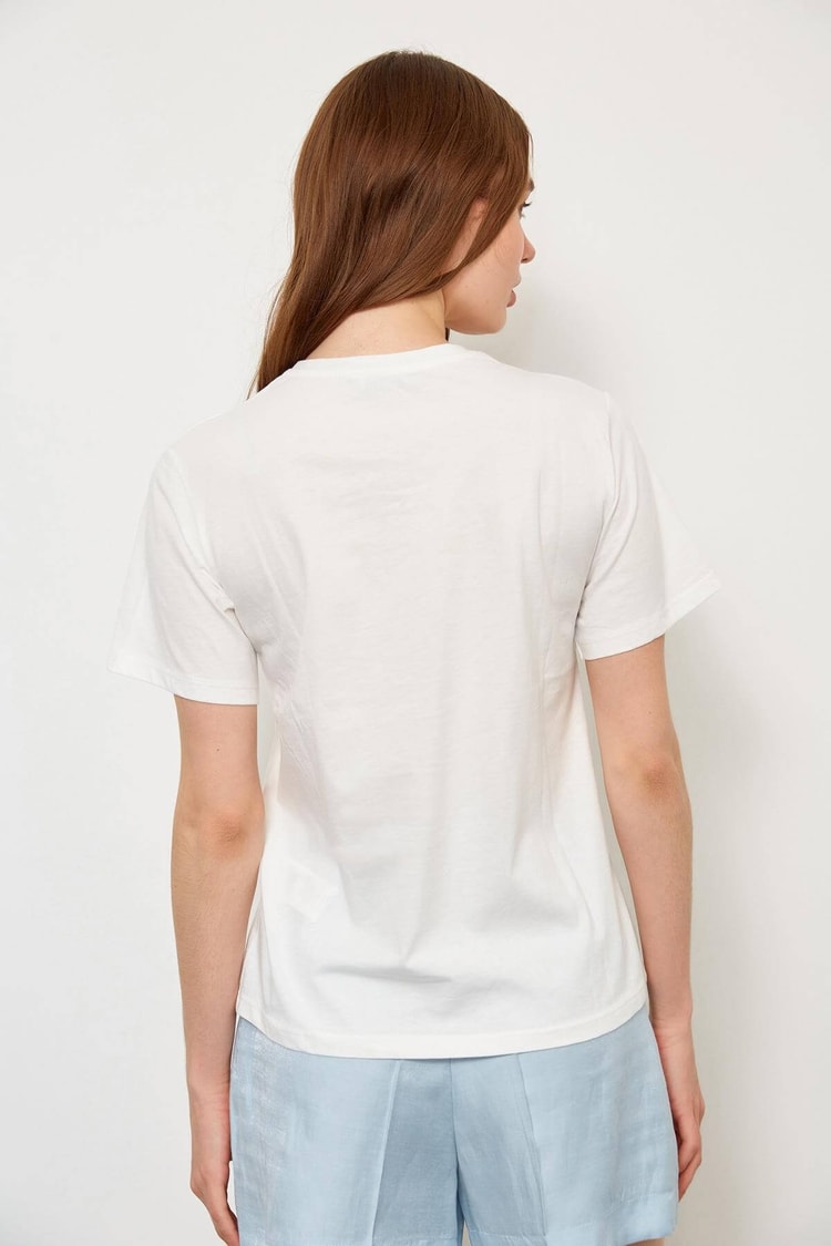 Ekru Kısa Kol Baskılı T-ShirtST060S71235001
