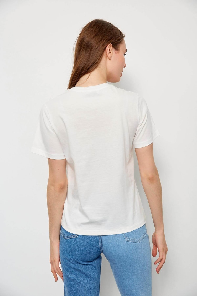 Ekru Kısa Kol Baskılı T-ShirtST060S71228003