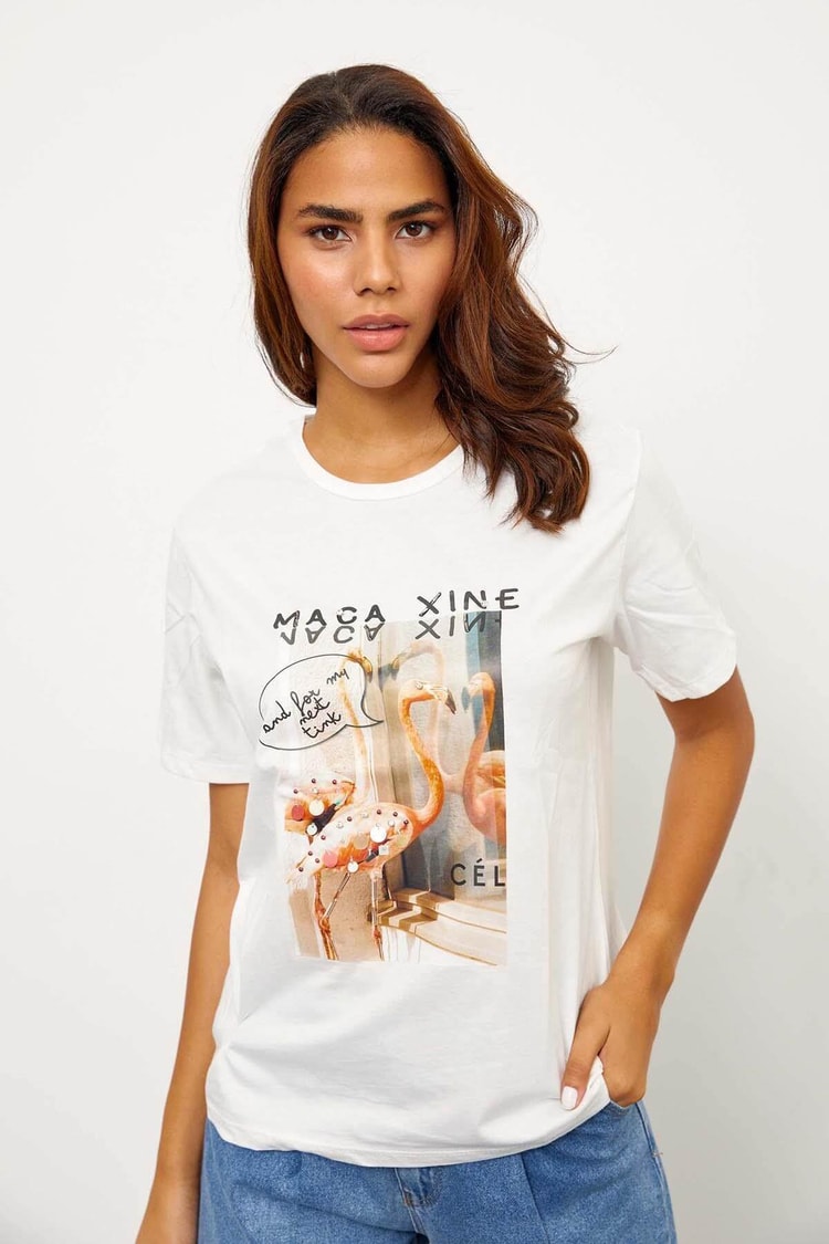 Ekru Kısa Kol Baskılı T-ShirtST060S71241001