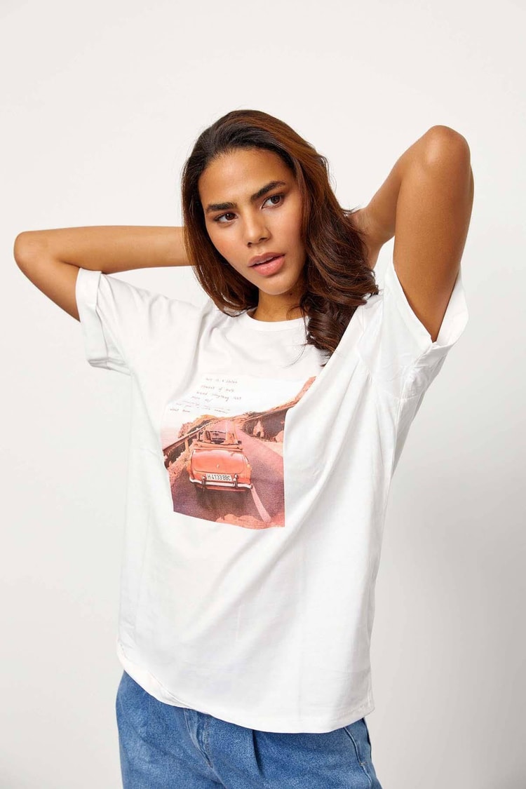 Ekru Kısa Kol Baskılı T-ShirtST060S71243004