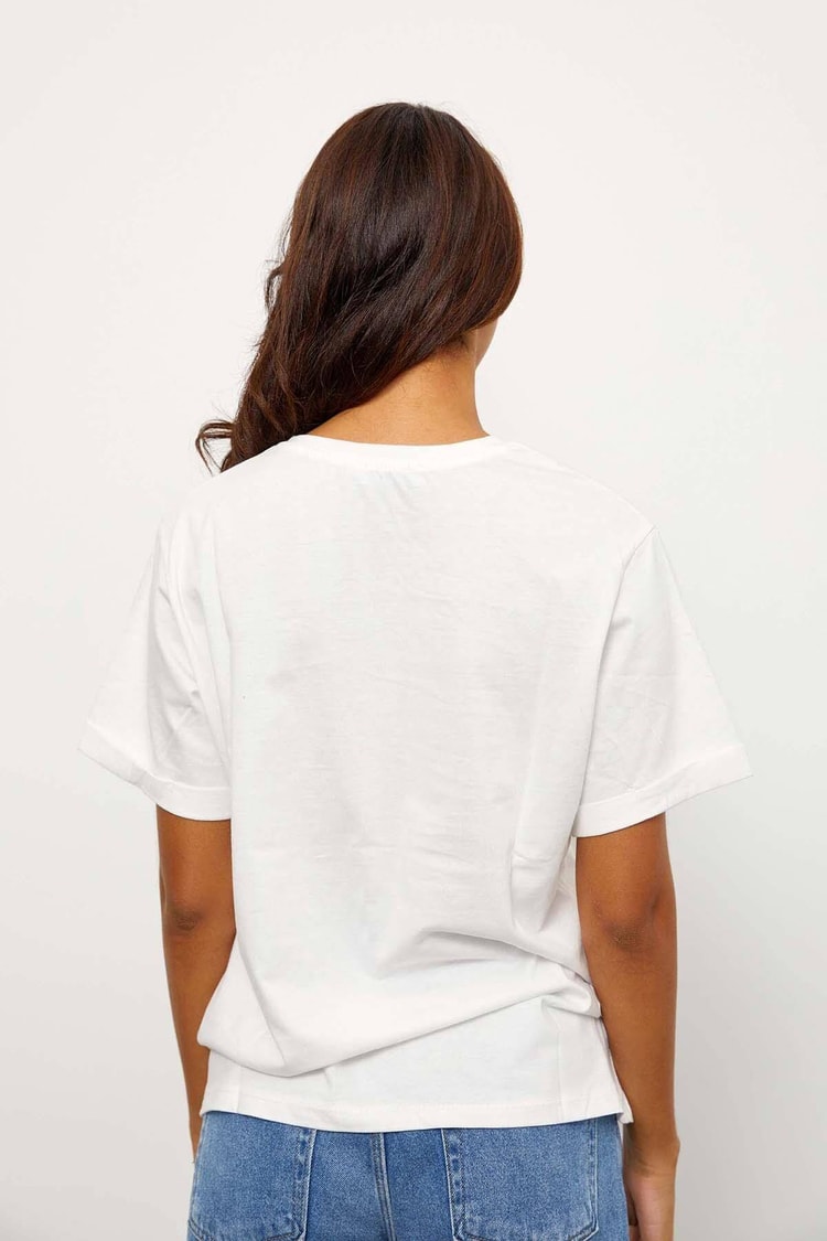 Ekru Kısa Kol Baskılı T-ShirtST060S71243004