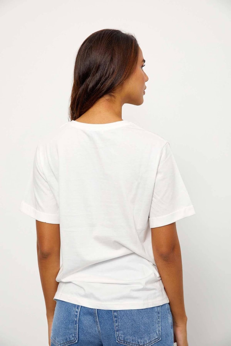 Ekru Kısa Kol Baskılı T-ShirtST060S71243001