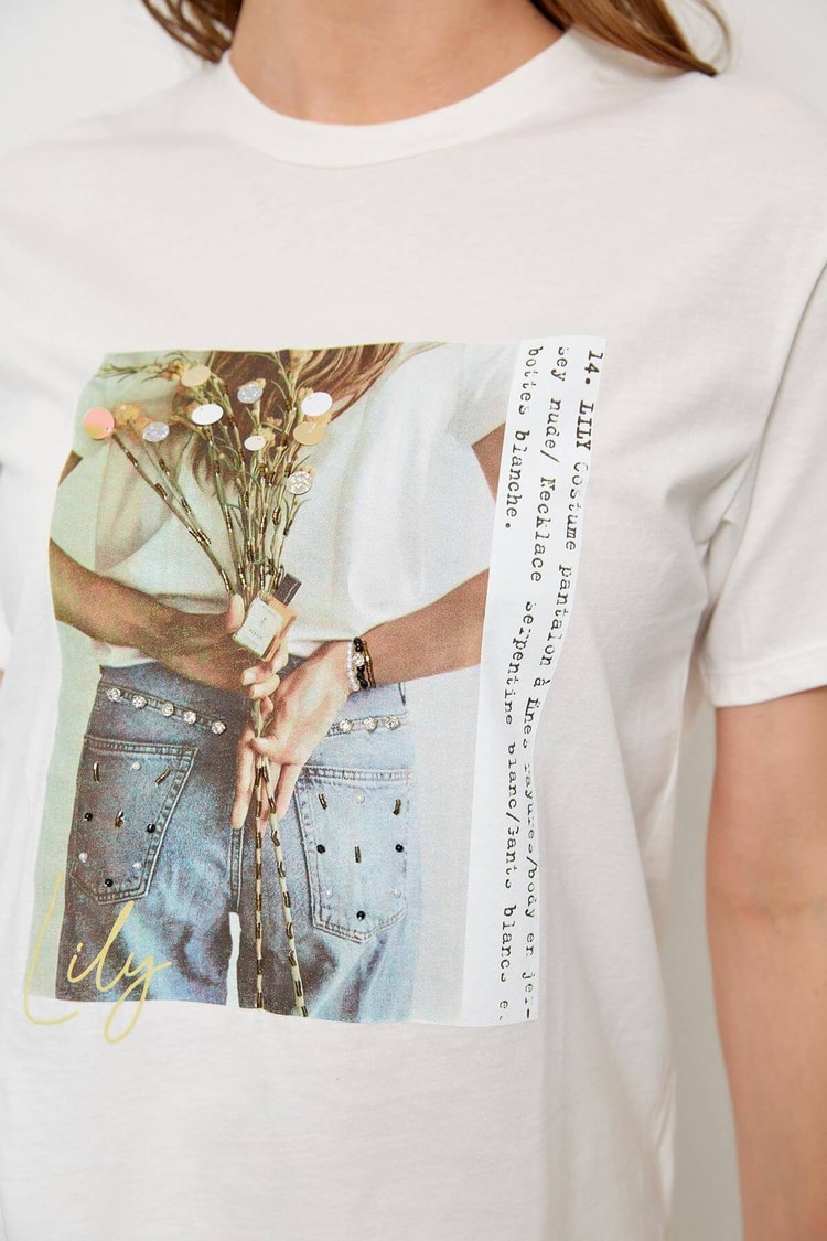 Ekru Kısa Kol Baskılı T-ShirtST060S71223003