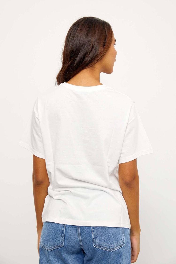 Ekru Kısa Kol Baskılı T-ShirtST060S71243003
