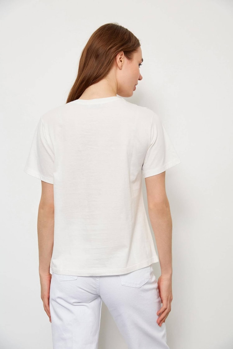 Ekru Kısa Kol Baskılı T-ShirtST060S71234001