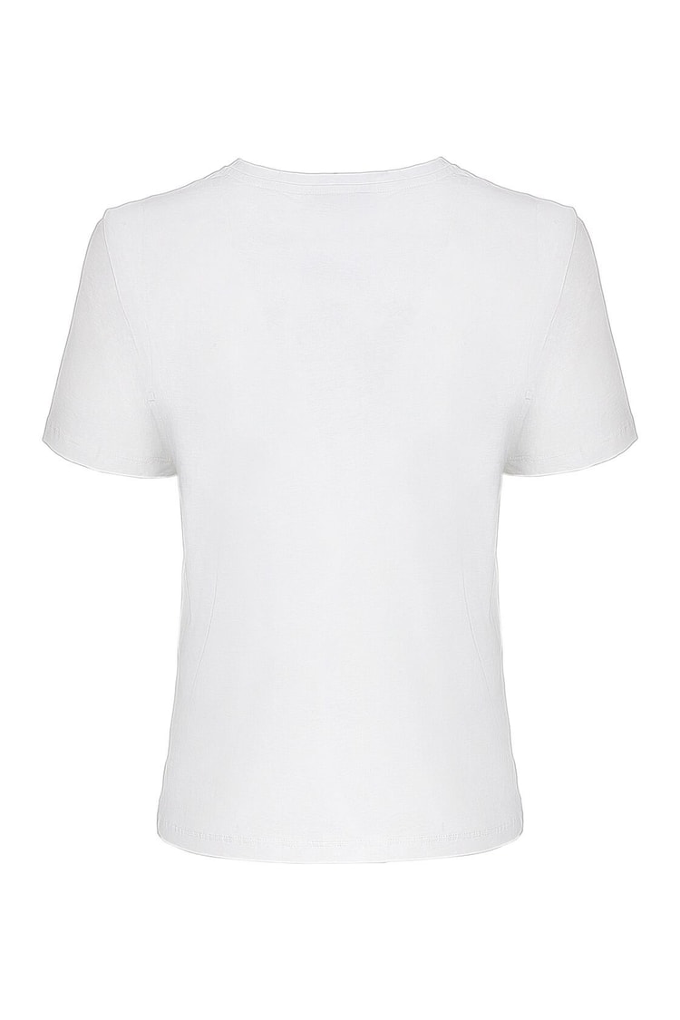 Ekru Kısa Kol Slogan Nakışlı Pamuk T-Shirt ST050S7108201