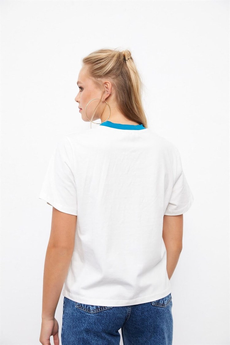 Ekru Kısa Kollu Baskılı T-ShirtST060W30232001