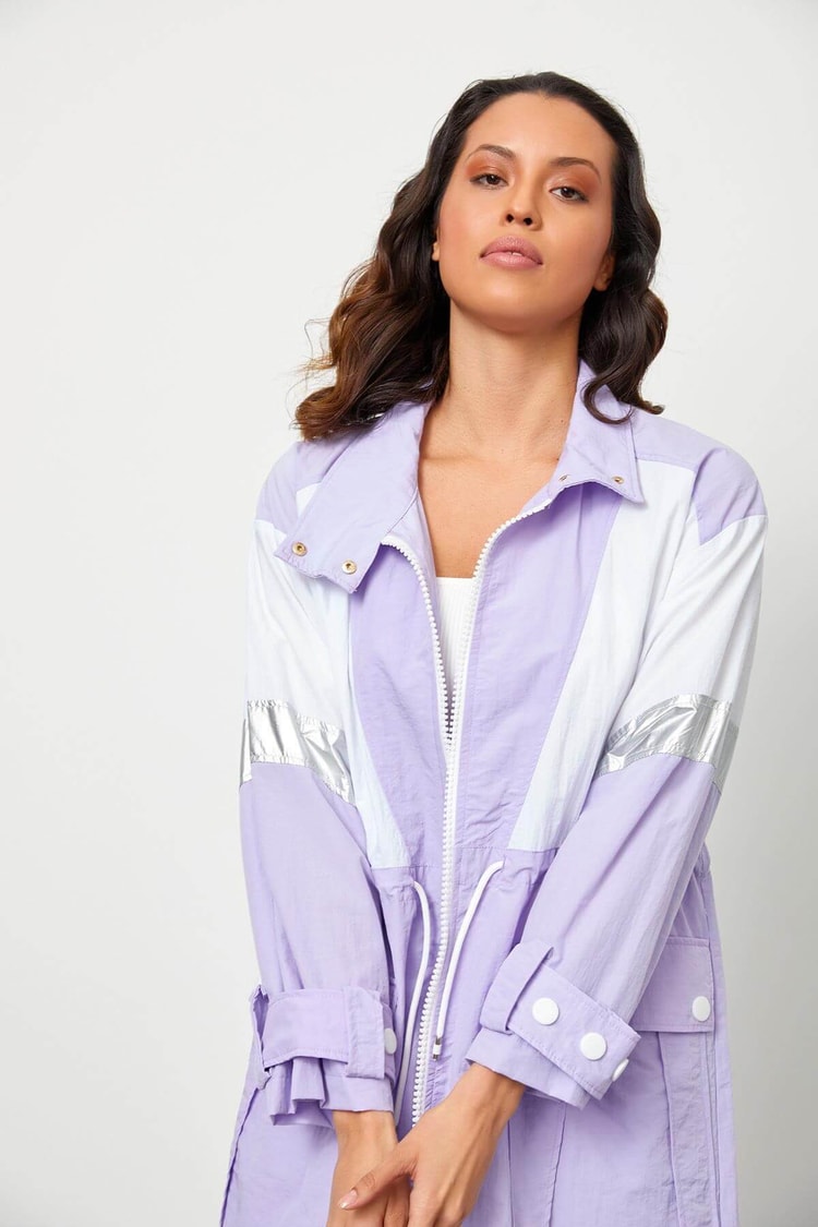 Ekru-Lila Color Block Fermuarlı TrençkotST060S99022001