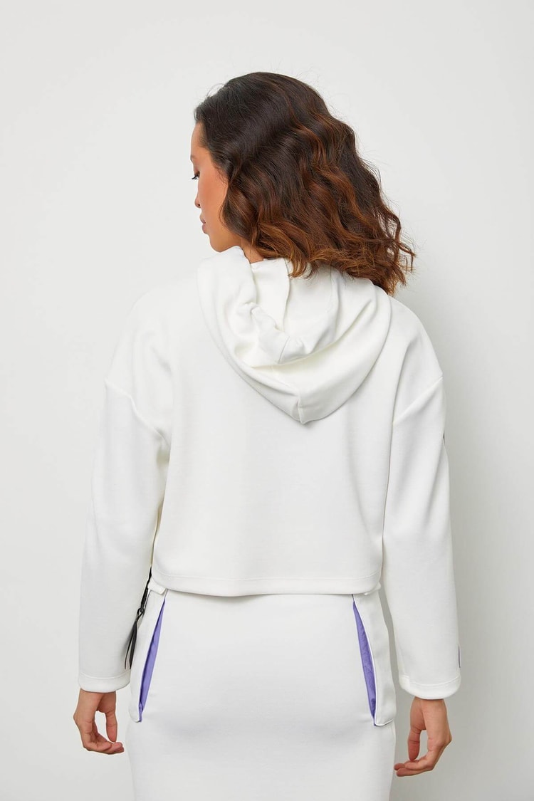 Ekru-Lila Kapüşonlu Crop SweatshirtST050S72101001