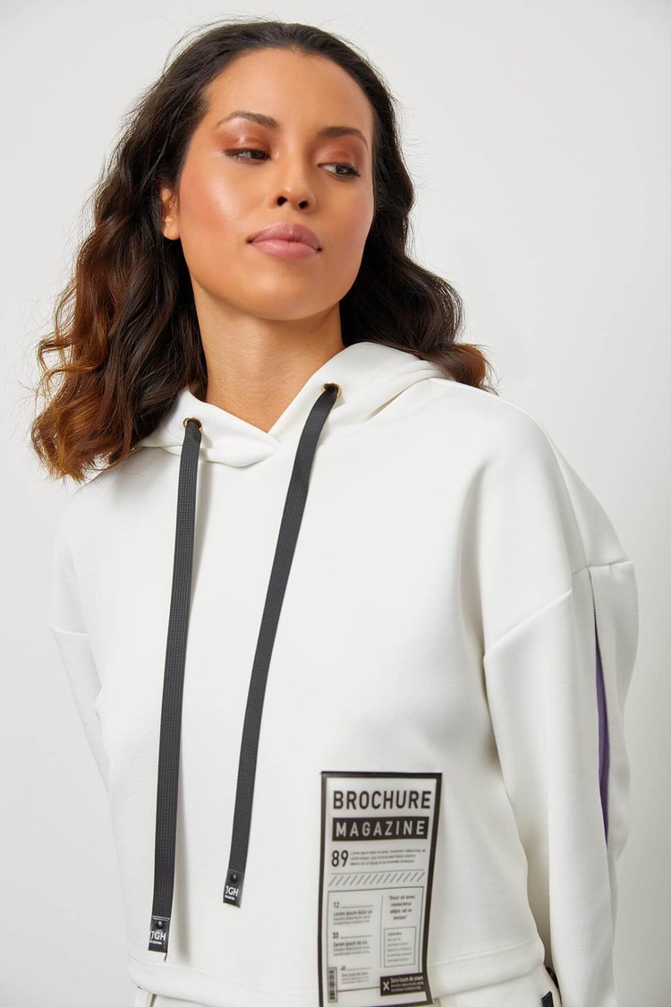 Ekru-Lila Kapüşonlu Crop SweatshirtST050S72101001