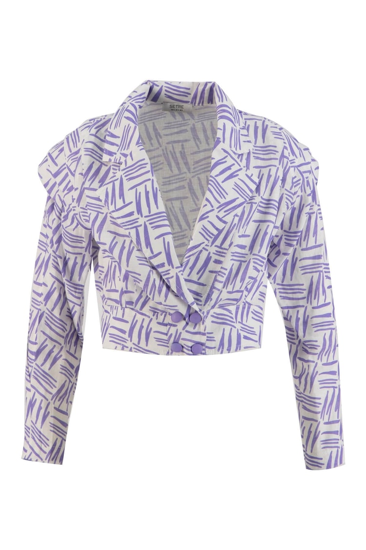 Ekru-Lila Keten Çıtçıtlı Crop GömlekST050S5516501