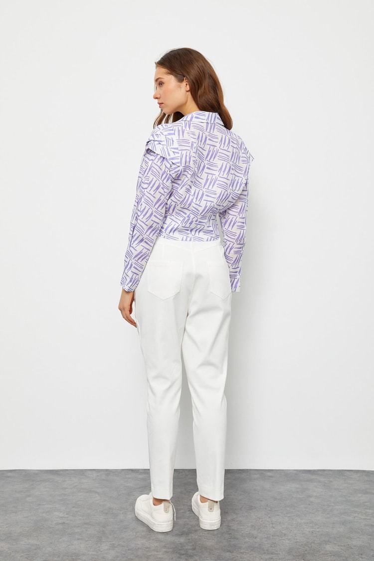Ekru-Lila Keten Çıtçıtlı Crop GömlekST050S5516501