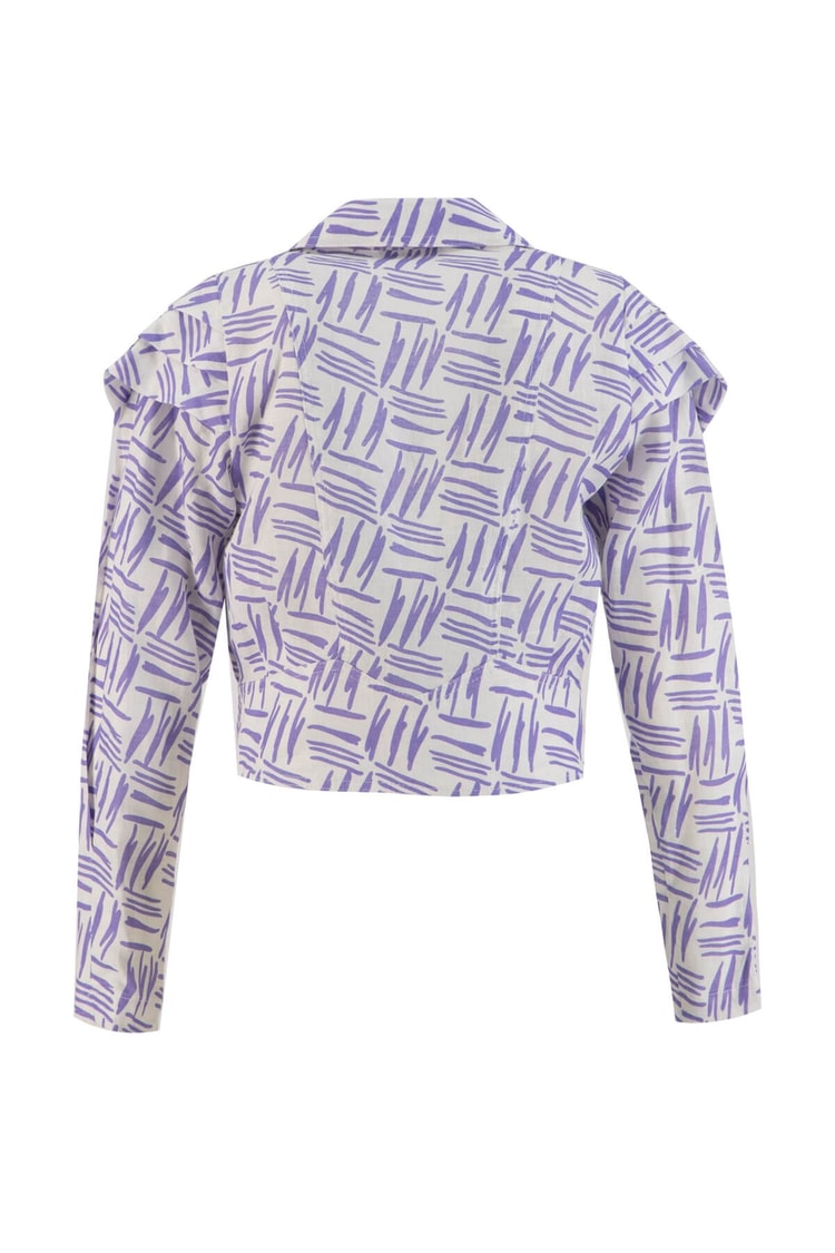 Ekru-Lila Keten Çıtçıtlı Crop GömlekST050S5516501