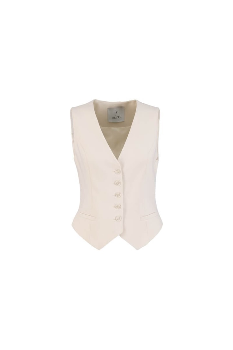 Ekru Önden Katlamalı Pantolon Yelek Takım ST070W95071002