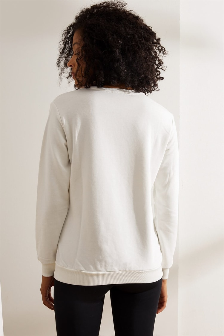 Ekru Önü Baskılı SweatshirtST060W7207101