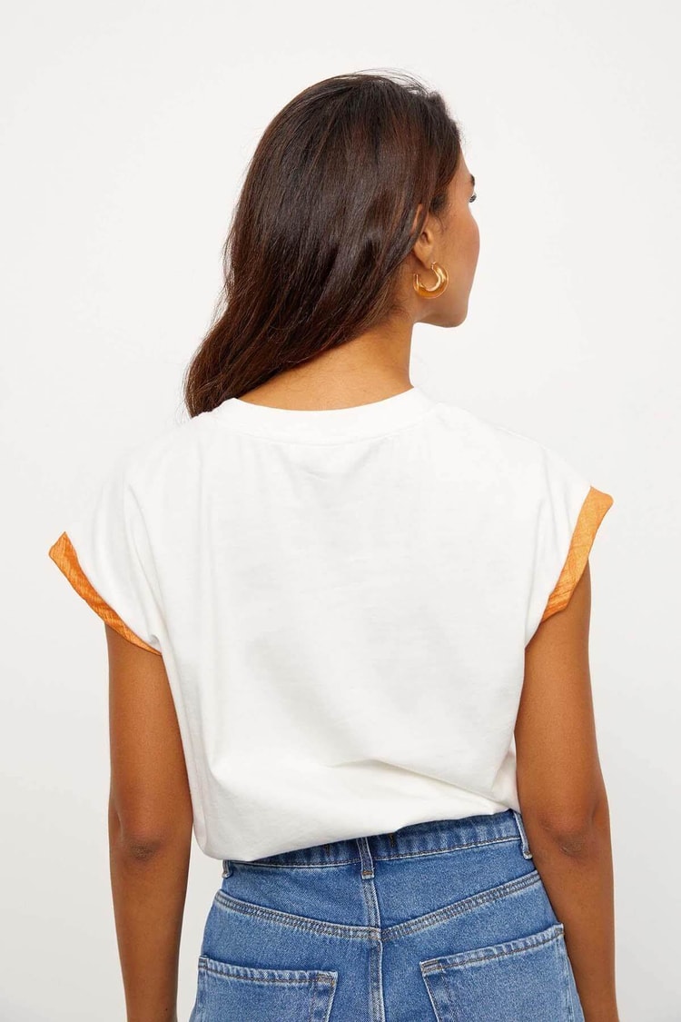 Ekru-Oranj Bisiklet Yaka Cepli T-ShirtST060S71218001
